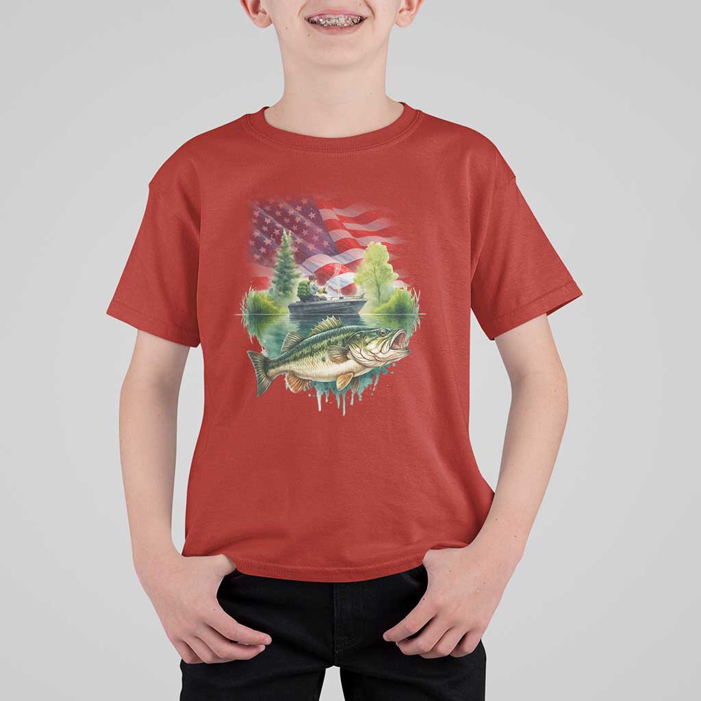 Bass Fishing Patriotic American Flag T Shirt For Kid - Wonder Print Shop