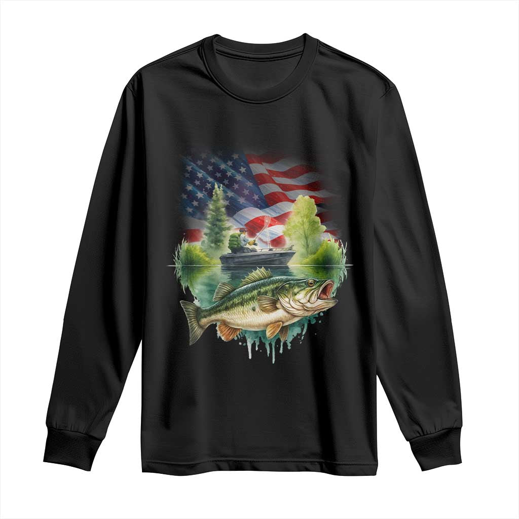 Bass Fishing Patriotic American Flag Long Sleeve Shirt - Wonder Print Shop