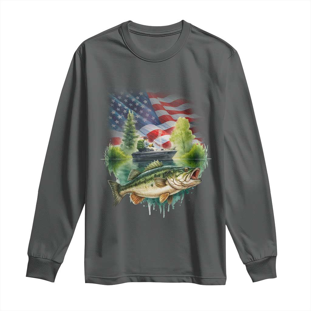 Bass Fishing Patriotic American Flag Long Sleeve Shirt - Wonder Print Shop