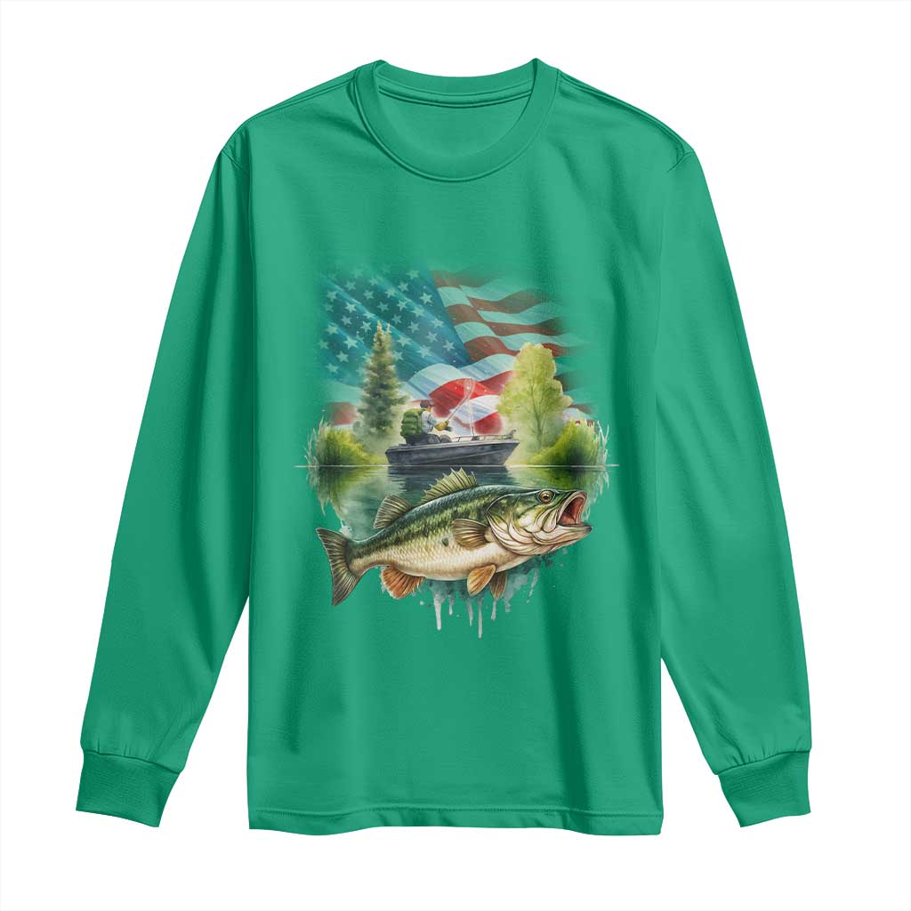 Bass Fishing Patriotic American Flag Long Sleeve Shirt - Wonder Print Shop