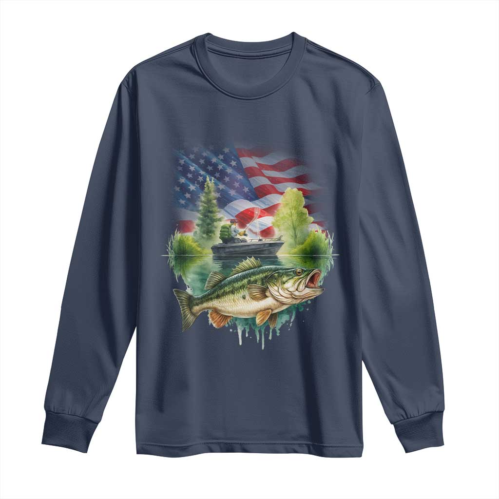 Bass Fishing Patriotic American Flag Long Sleeve Shirt - Wonder Print Shop