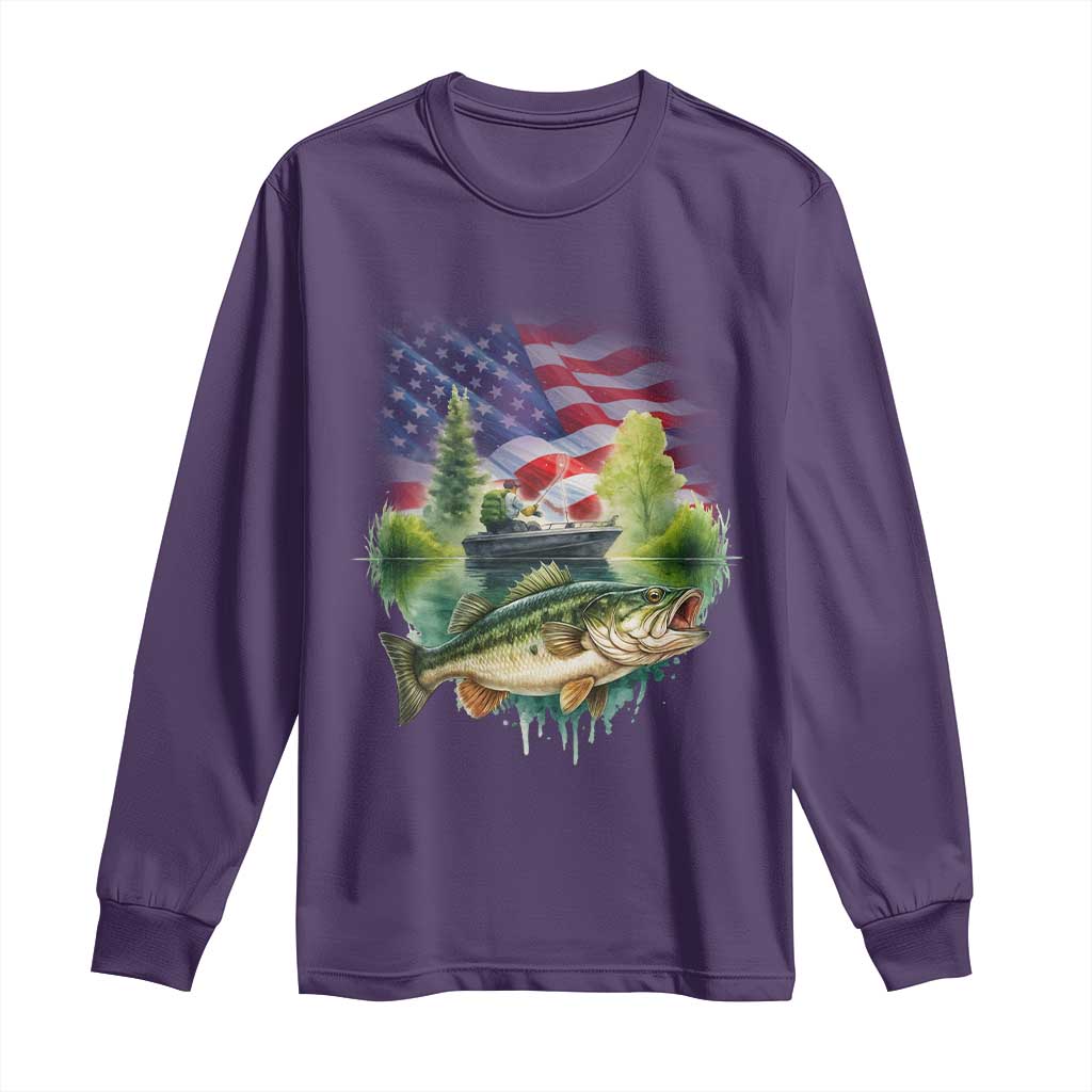 Bass Fishing Patriotic American Flag Long Sleeve Shirt - Wonder Print Shop