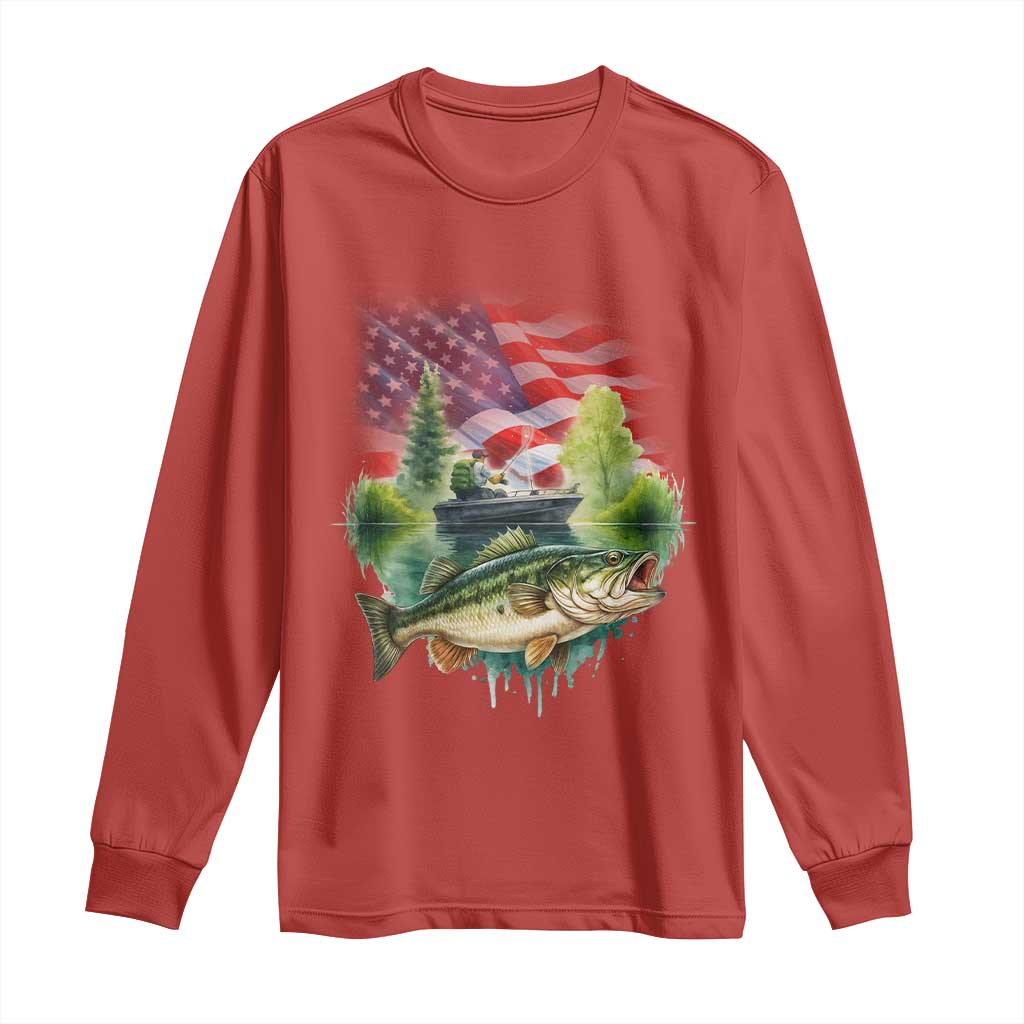 Bass Fishing Patriotic American Flag Long Sleeve Shirt - Wonder Print Shop