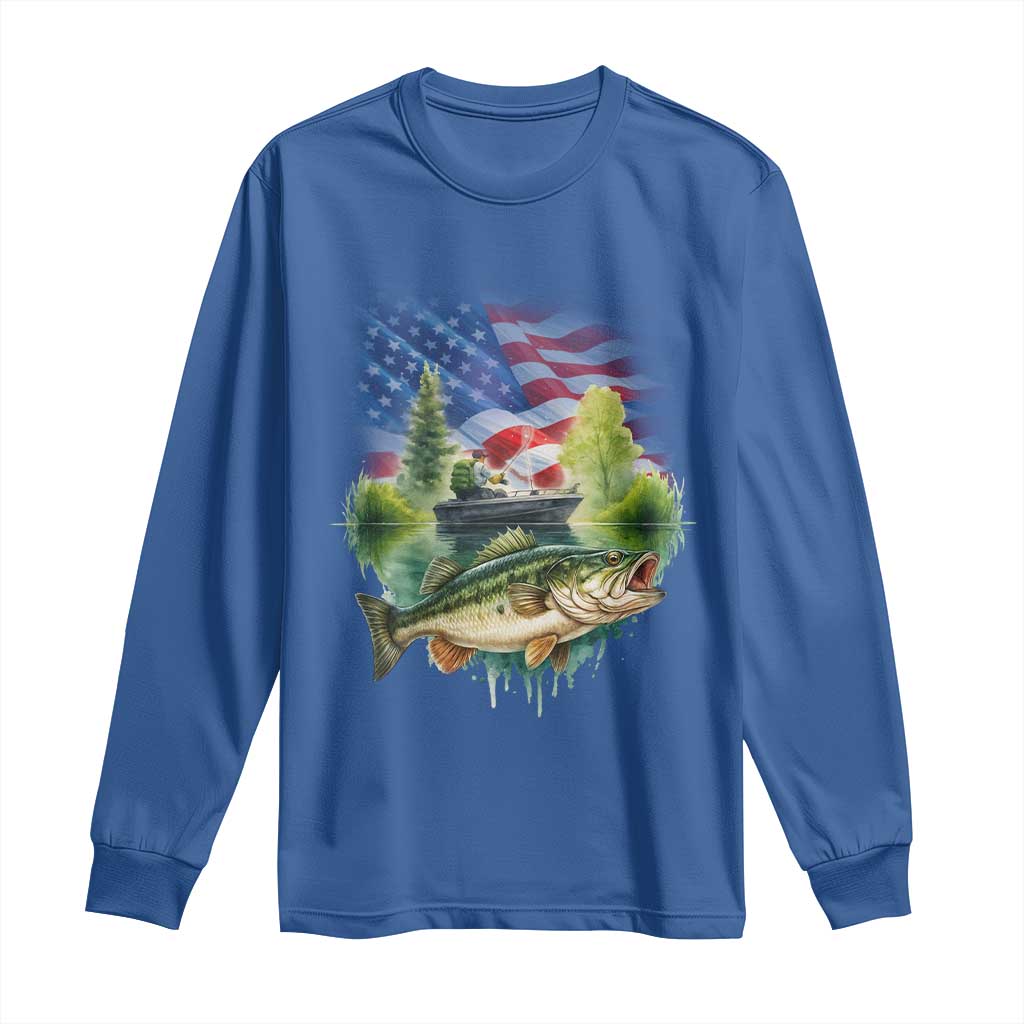 Bass Fishing Patriotic American Flag Long Sleeve Shirt - Wonder Print Shop