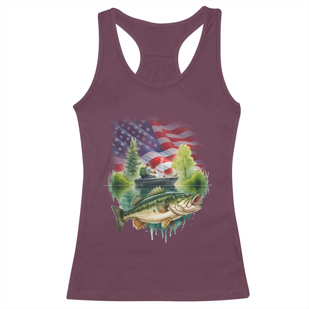 Bass Fishing Patriotic American Flag Racerback Tank Top - Wonder Print Shop