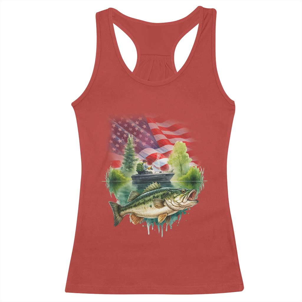 Bass Fishing Patriotic American Flag Racerback Tank Top - Wonder Print Shop