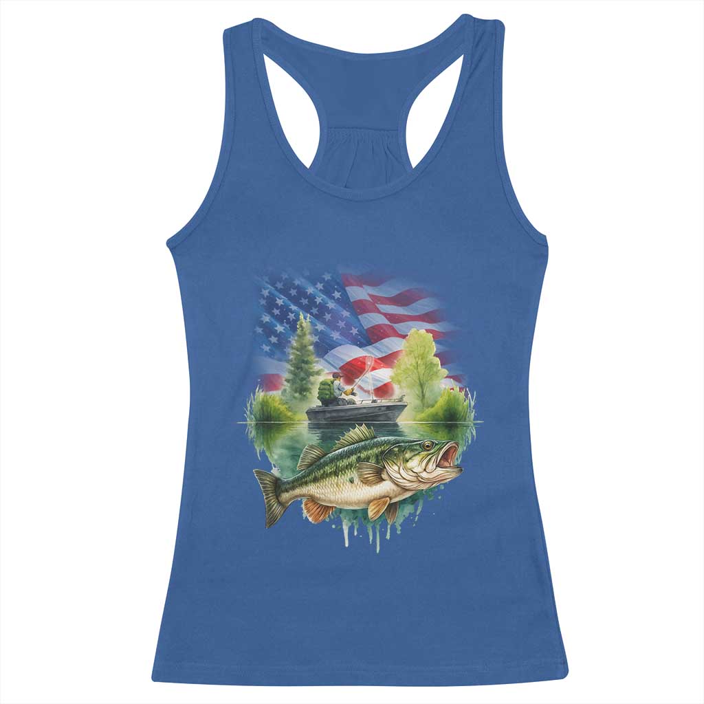 Bass Fishing Patriotic American Flag Racerback Tank Top - Wonder Print Shop