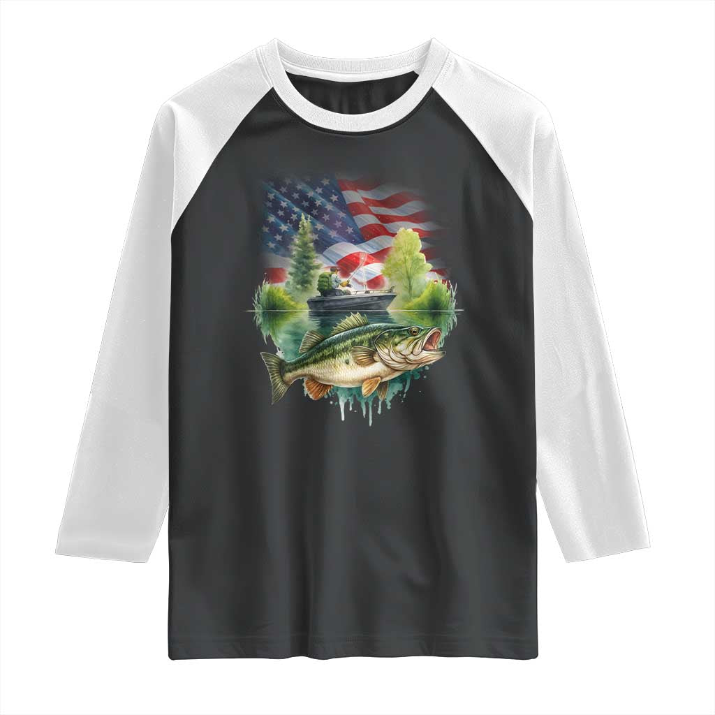 Bass Fishing Patriotic American Flag Raglan Shirt - Wonder Print Shop