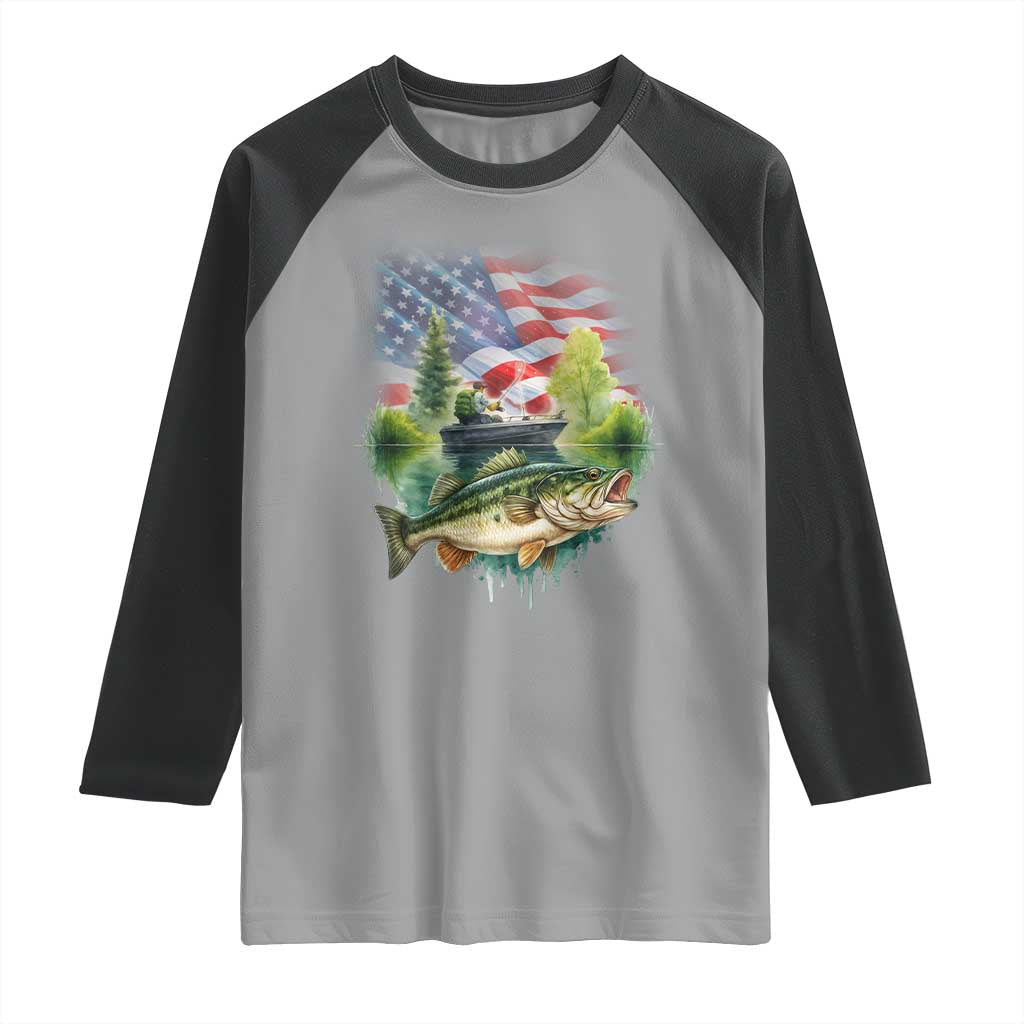Bass Fishing Patriotic American Flag Raglan Shirt - Wonder Print Shop