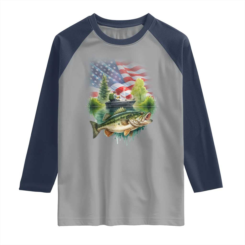 Bass Fishing Patriotic American Flag Raglan Shirt - Wonder Print Shop
