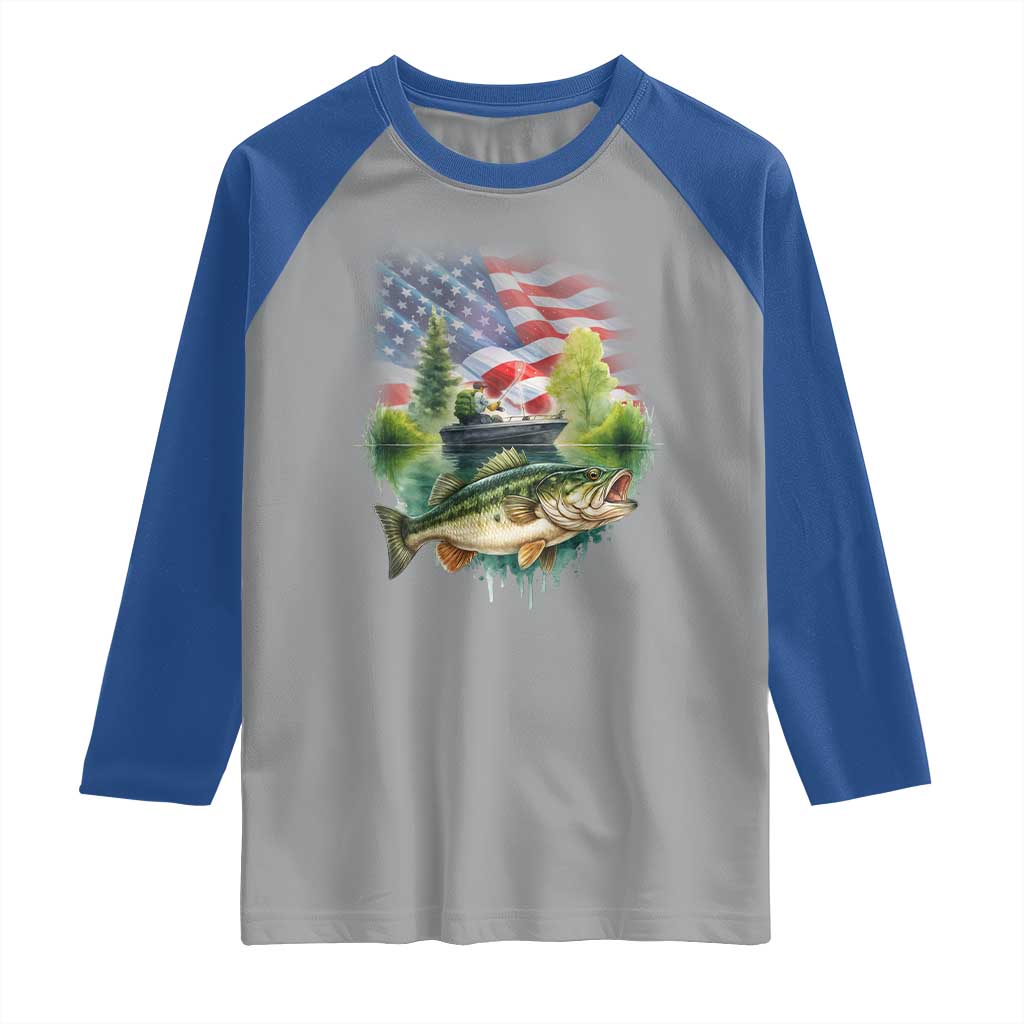 Bass Fishing Patriotic American Flag Raglan Shirt - Wonder Print Shop