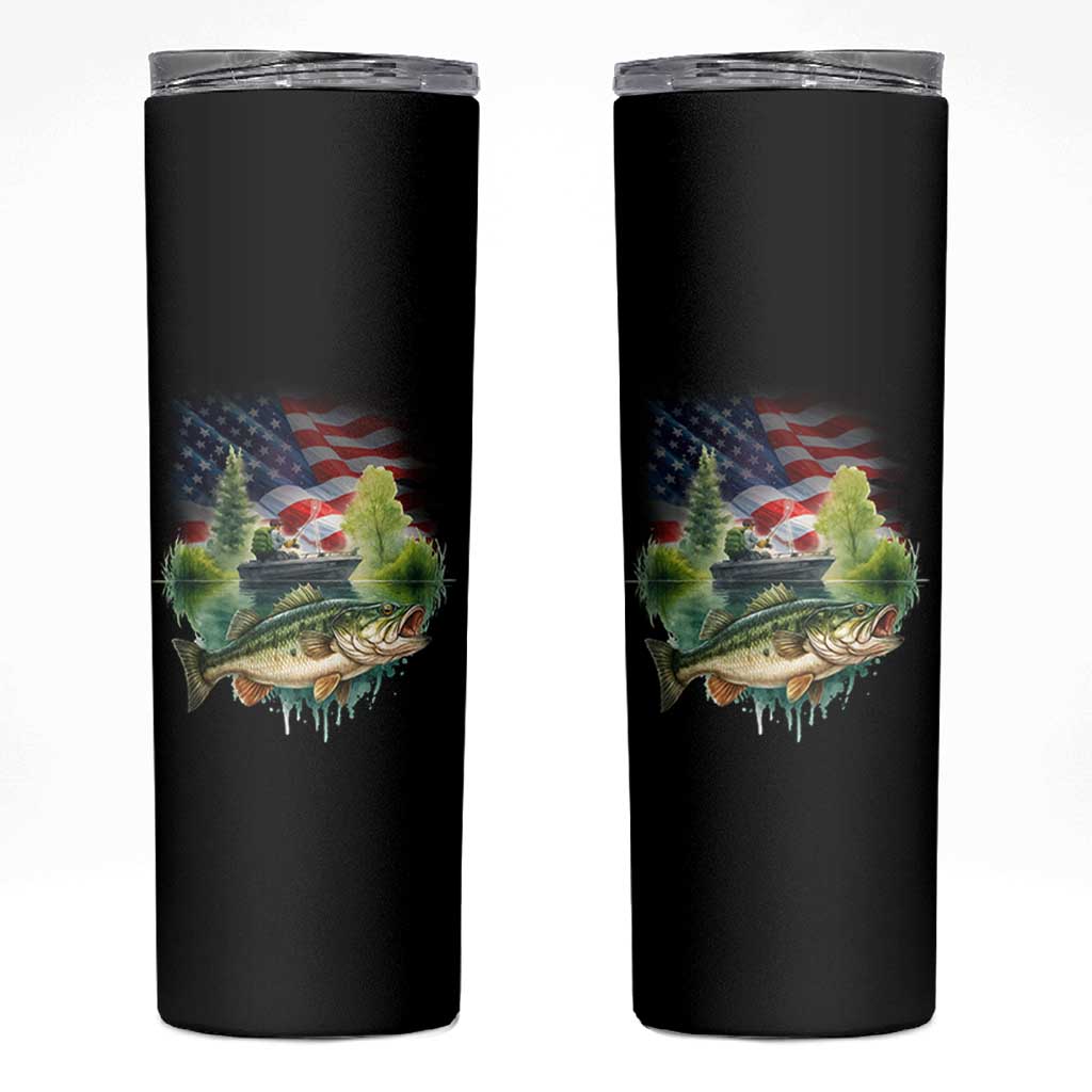 Bass Fishing Patriotic American Flag Skinny Tumbler - Wonder Print Shop