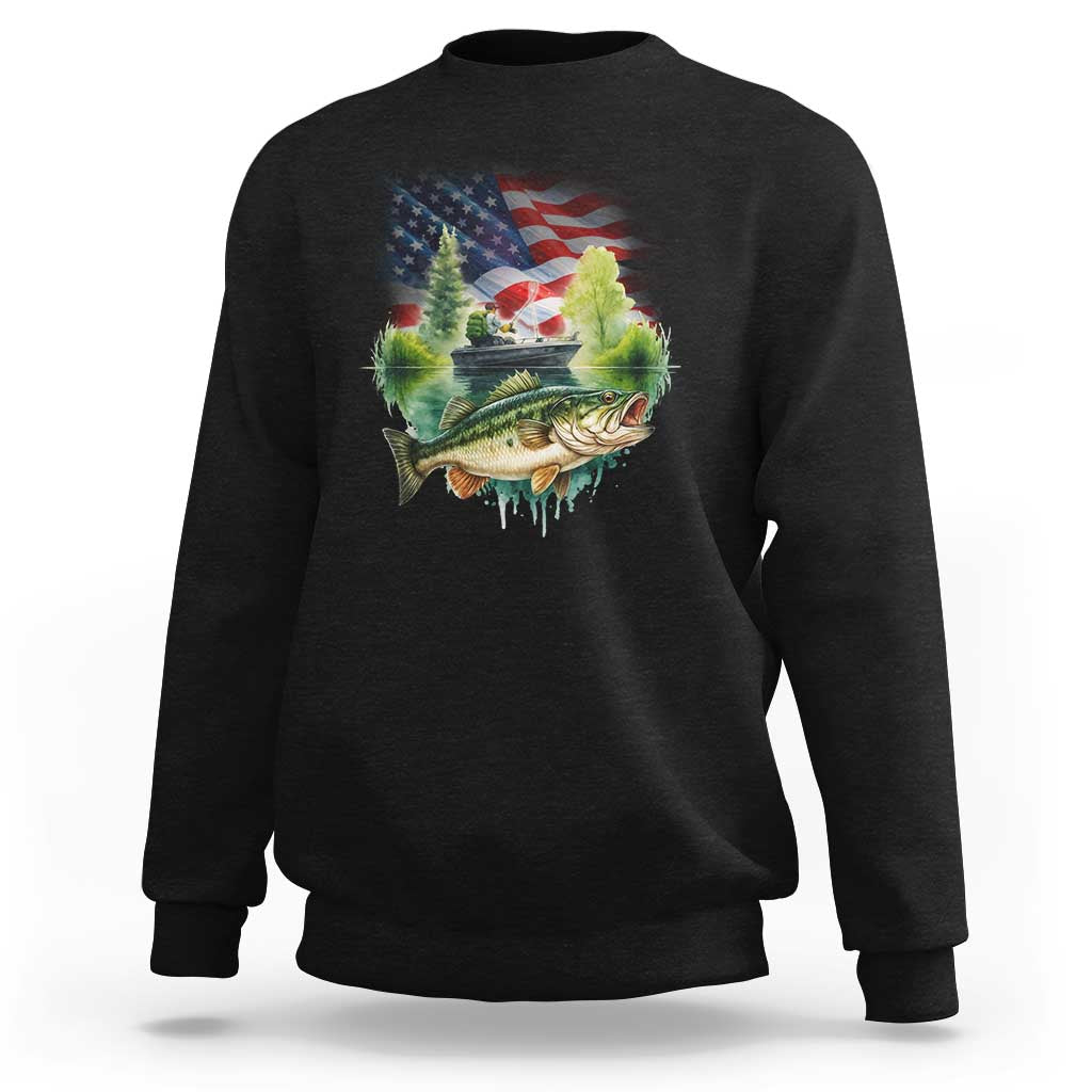 Bass Fishing Patriotic American Flag Sweatshirt - Wonder Print Shop