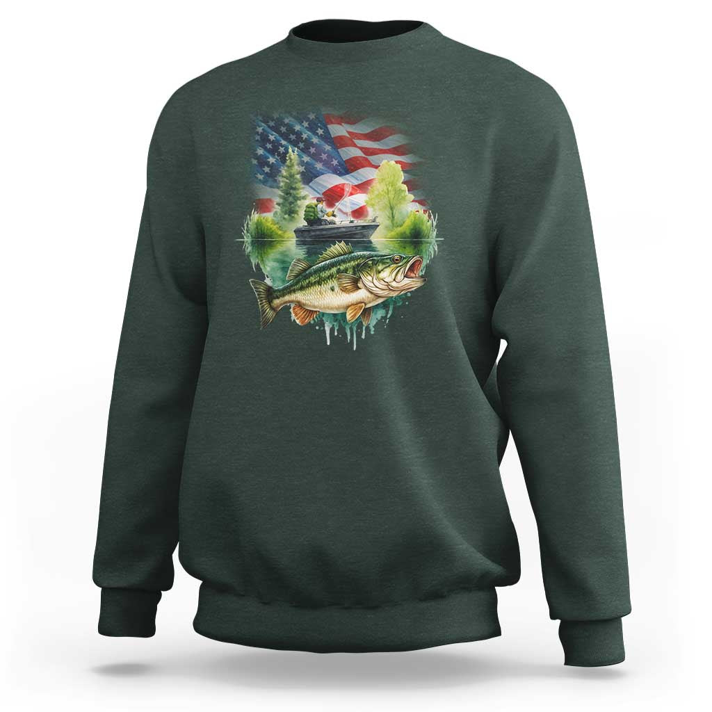 Bass Fishing Patriotic American Flag Sweatshirt - Wonder Print Shop