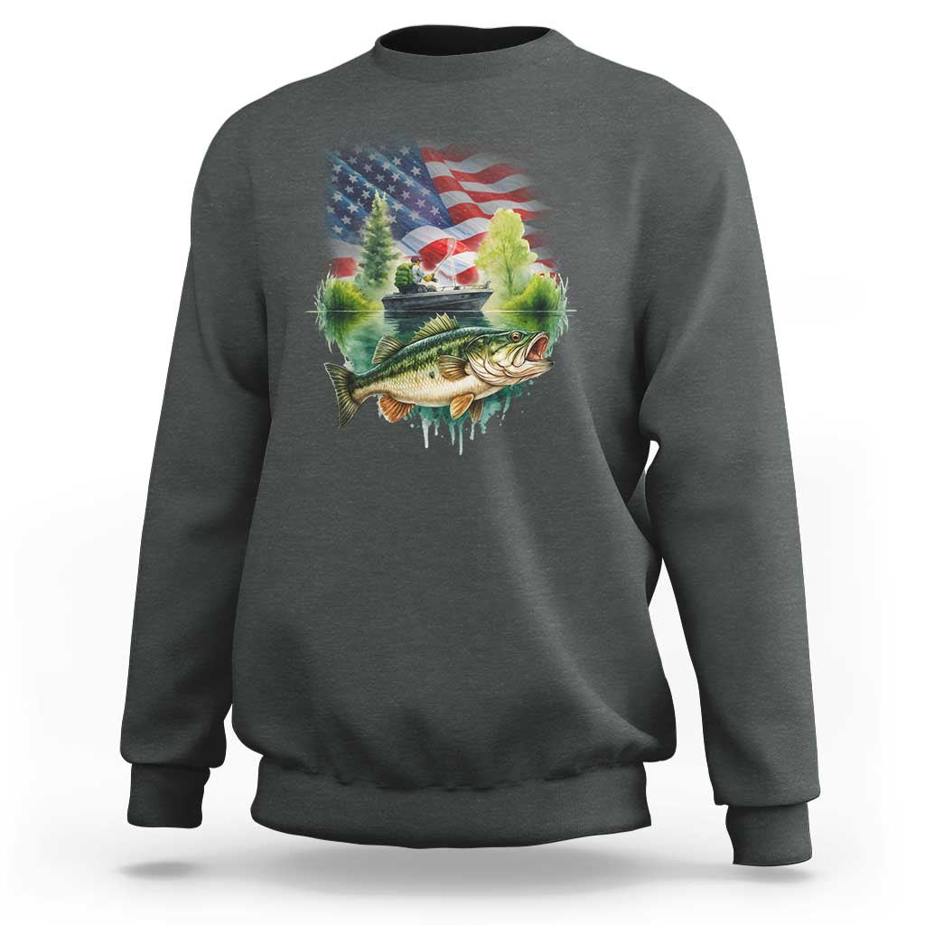Bass Fishing Patriotic American Flag Sweatshirt - Wonder Print Shop