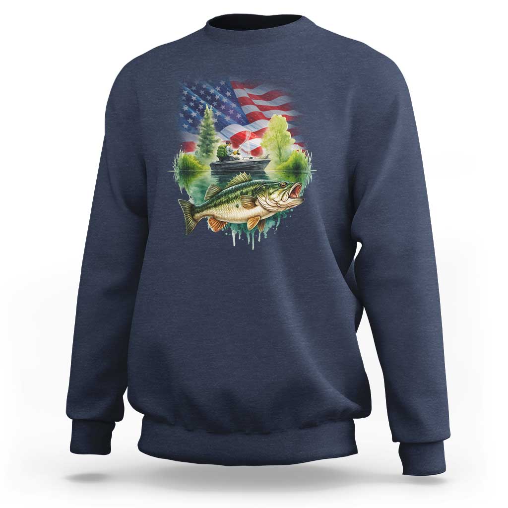 Bass Fishing Patriotic American Flag Sweatshirt - Wonder Print Shop