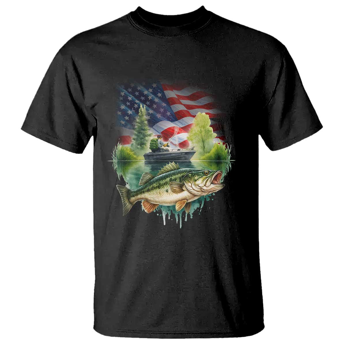 Bass Fishing Patriotic American Flag T Shirt - Wonder Print Shop