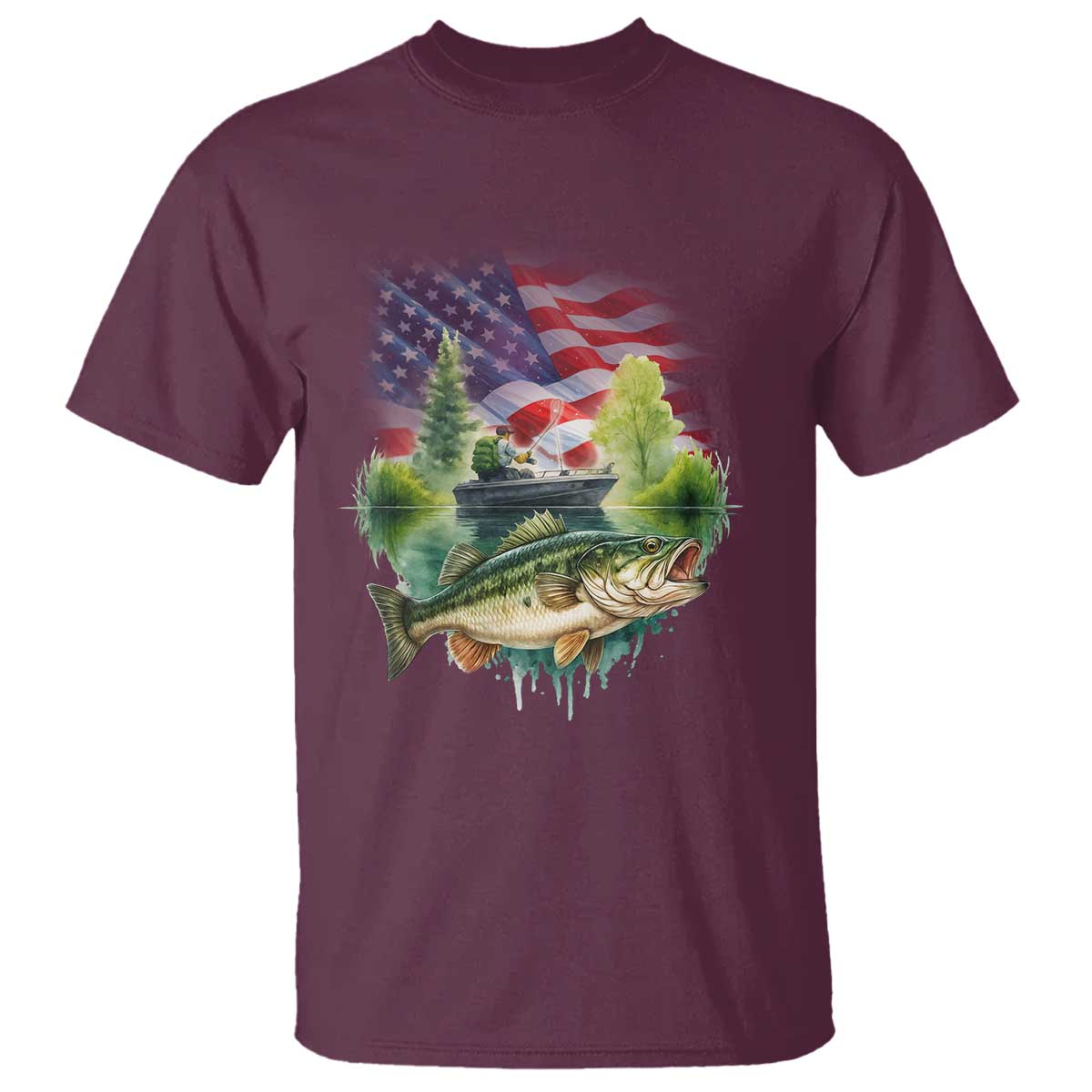 Bass Fishing Patriotic American Flag T Shirt - Wonder Print Shop