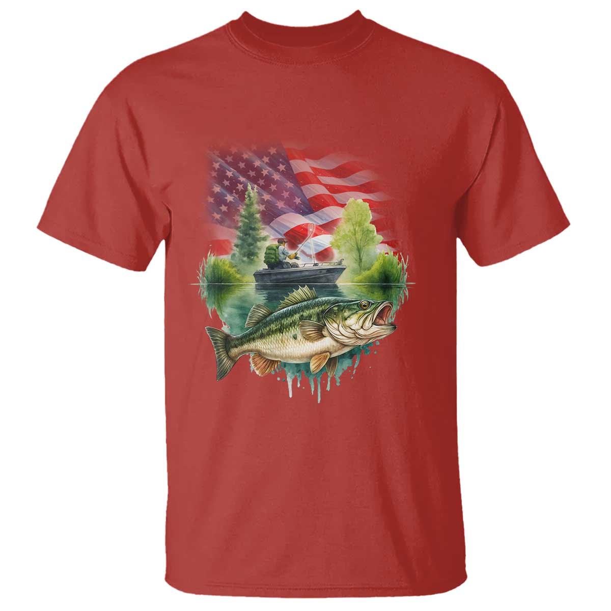 Bass Fishing Patriotic American Flag T Shirt - Wonder Print Shop