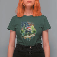 Bass Fishing Patriotic American Flag T Shirt For Women - Wonder Print Shop