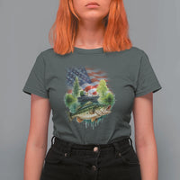 Bass Fishing Patriotic American Flag T Shirt For Women - Wonder Print Shop