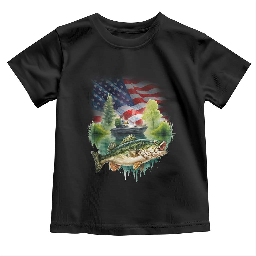 Bass Fishing Patriotic American Flag Toddler T Shirt - Wonder Print Shop