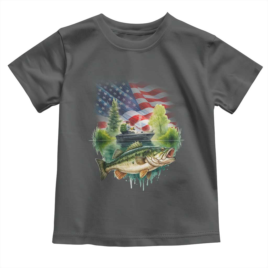 Bass Fishing Patriotic American Flag Toddler T Shirt - Wonder Print Shop