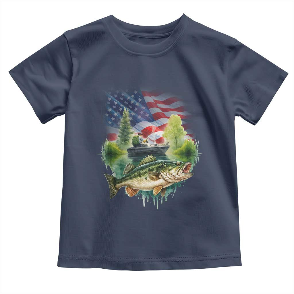 Bass Fishing Patriotic American Flag Toddler T Shirt - Wonder Print Shop