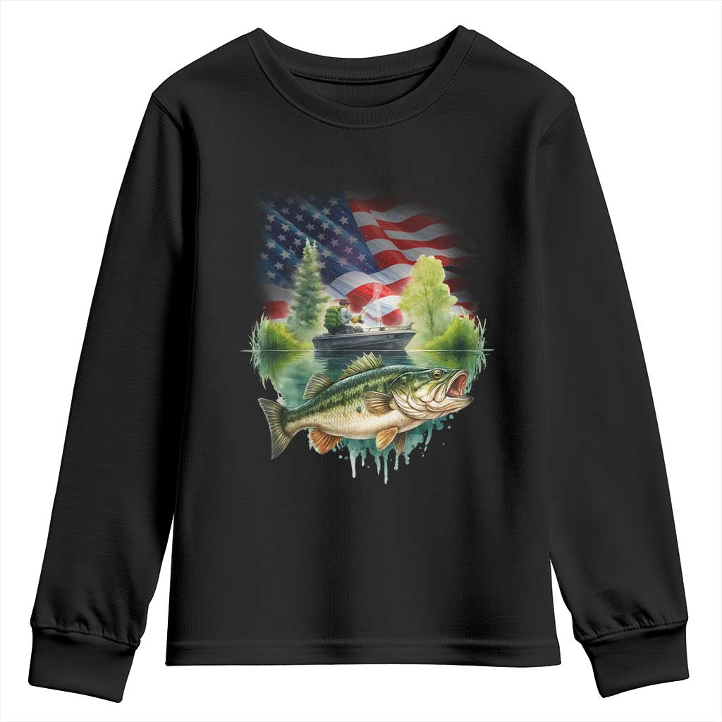 Bass Fishing Patriotic American Flag Youth Sweatshirt - Wonder Print Shop