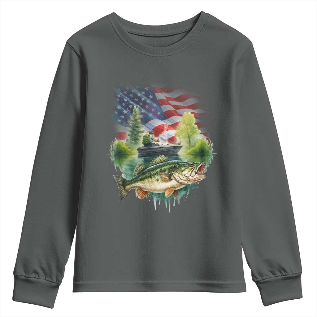 Bass Fishing Patriotic American Flag Youth Sweatshirt - Wonder Print Shop