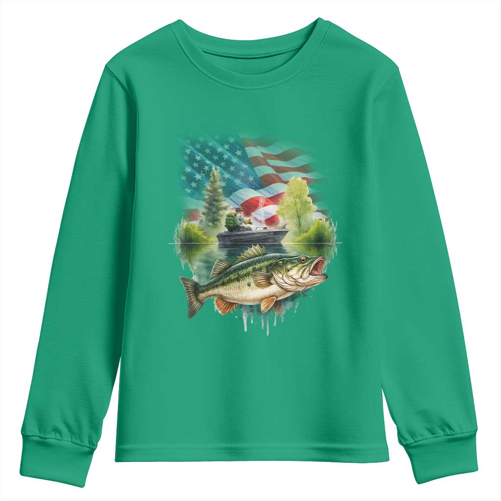 Bass Fishing Patriotic American Flag Youth Sweatshirt - Wonder Print Shop