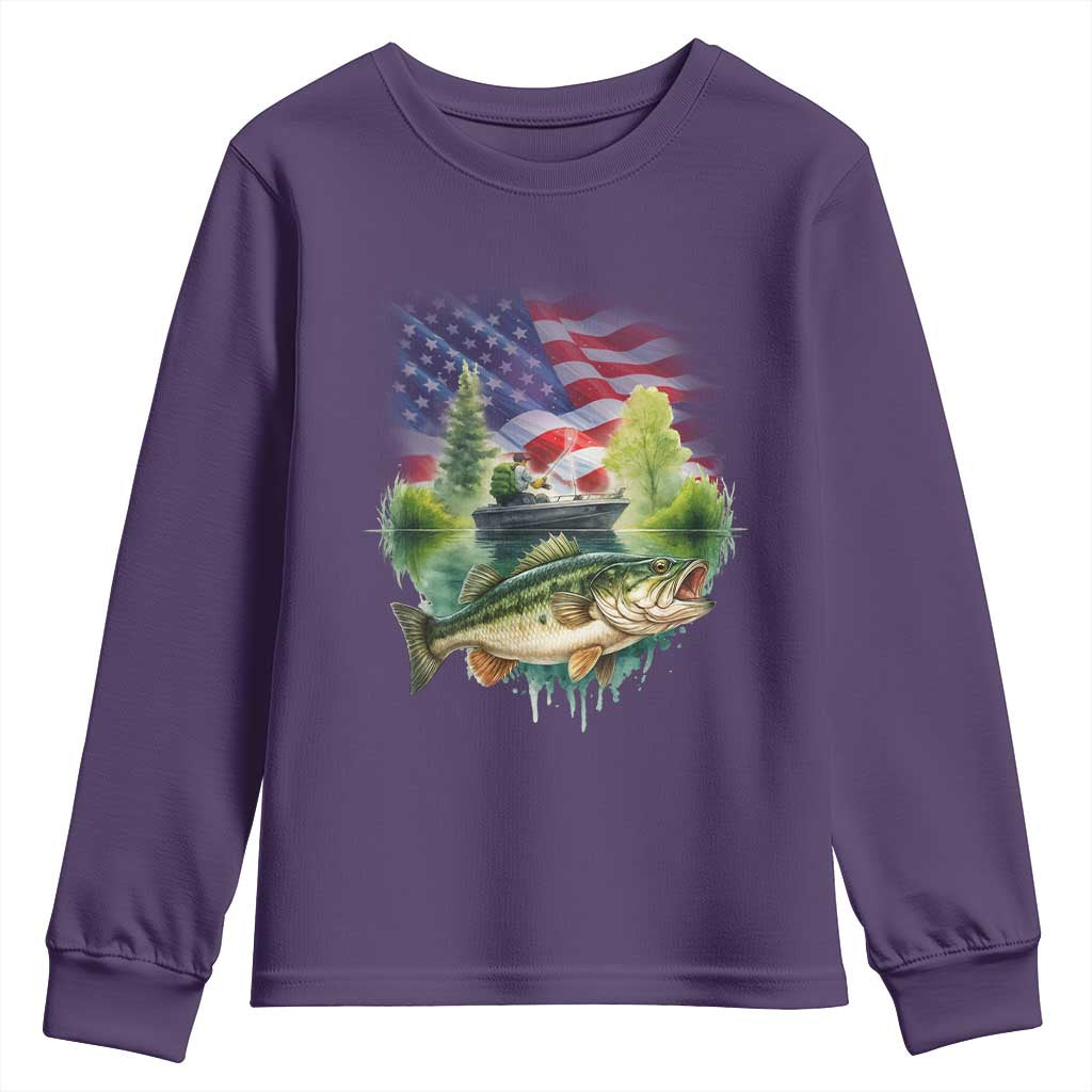 Bass Fishing Patriotic American Flag Youth Sweatshirt - Wonder Print Shop