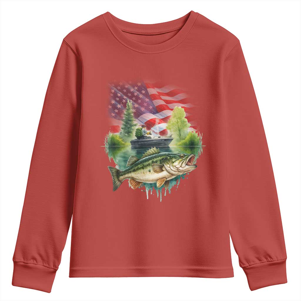 Bass Fishing Patriotic American Flag Youth Sweatshirt - Wonder Print Shop