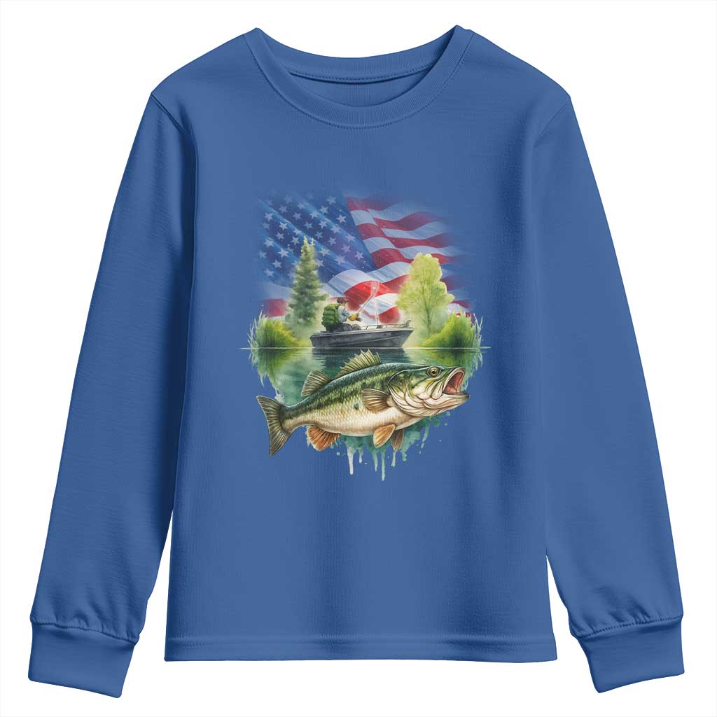 Bass Fishing Patriotic American Flag Youth Sweatshirt - Wonder Print Shop