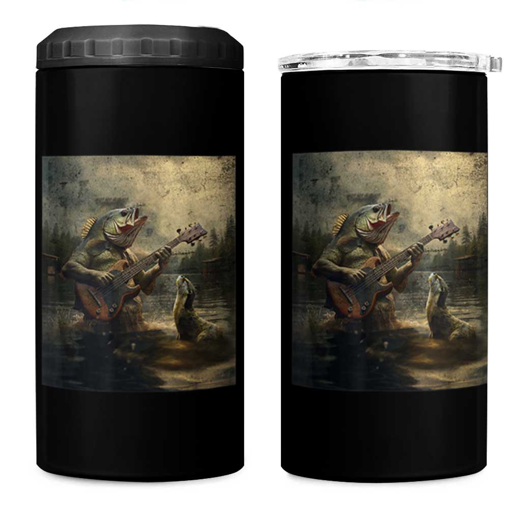 Weird Bass Fish Playing Bass Guitar 4 in 1 Can Cooler Tumbler Funny Cursed Meme - Wonder Print Shop