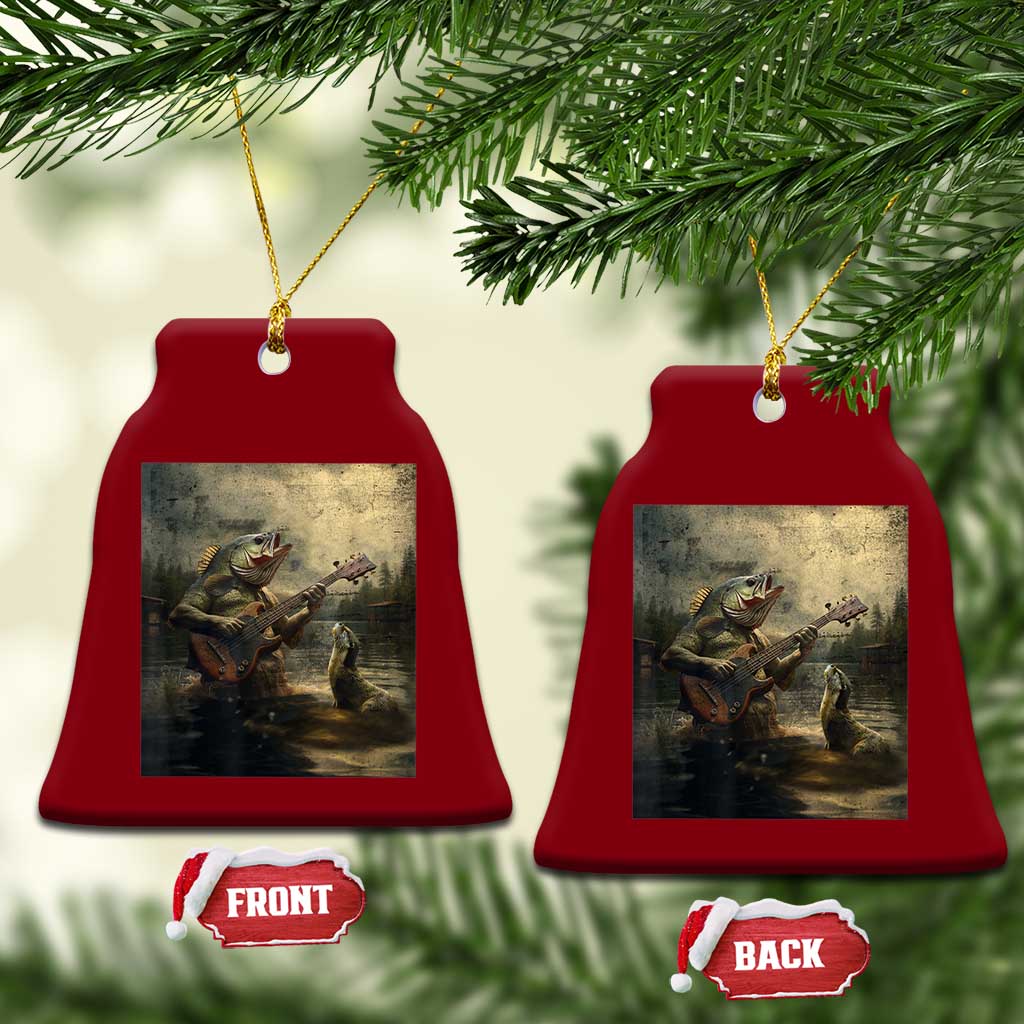 Weird Bass Fish Playing Bass Guitar Ceramic Ornament Funny Cursed Meme - Wonder Print Shop