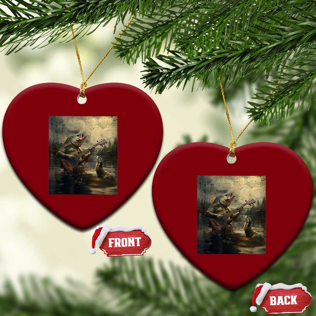 Weird Bass Fish Playing Bass Guitar Ceramic Ornament Funny Cursed Meme - Wonder Print Shop