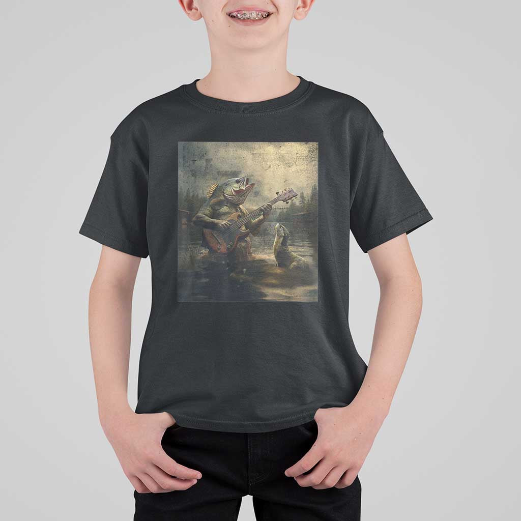 Weird Bass Fish Playing Bass Guitar T Shirt For Kid Funny Cursed Meme - Wonder Print Shop