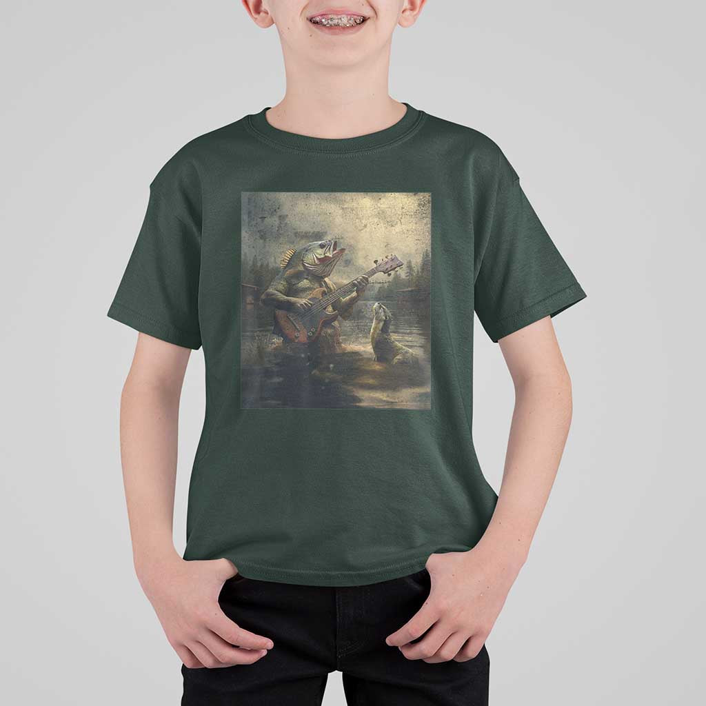 Weird Bass Fish Playing Bass Guitar T Shirt For Kid Funny Cursed Meme - Wonder Print Shop