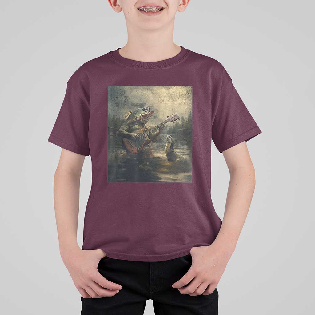 Weird Bass Fish Playing Bass Guitar T Shirt For Kid Funny Cursed Meme - Wonder Print Shop