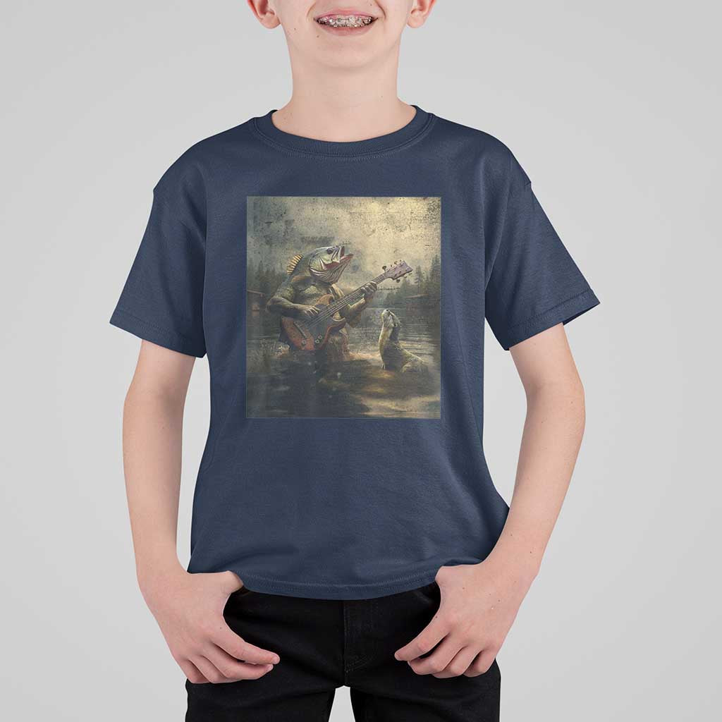 Weird Bass Fish Playing Bass Guitar T Shirt For Kid Funny Cursed Meme - Wonder Print Shop