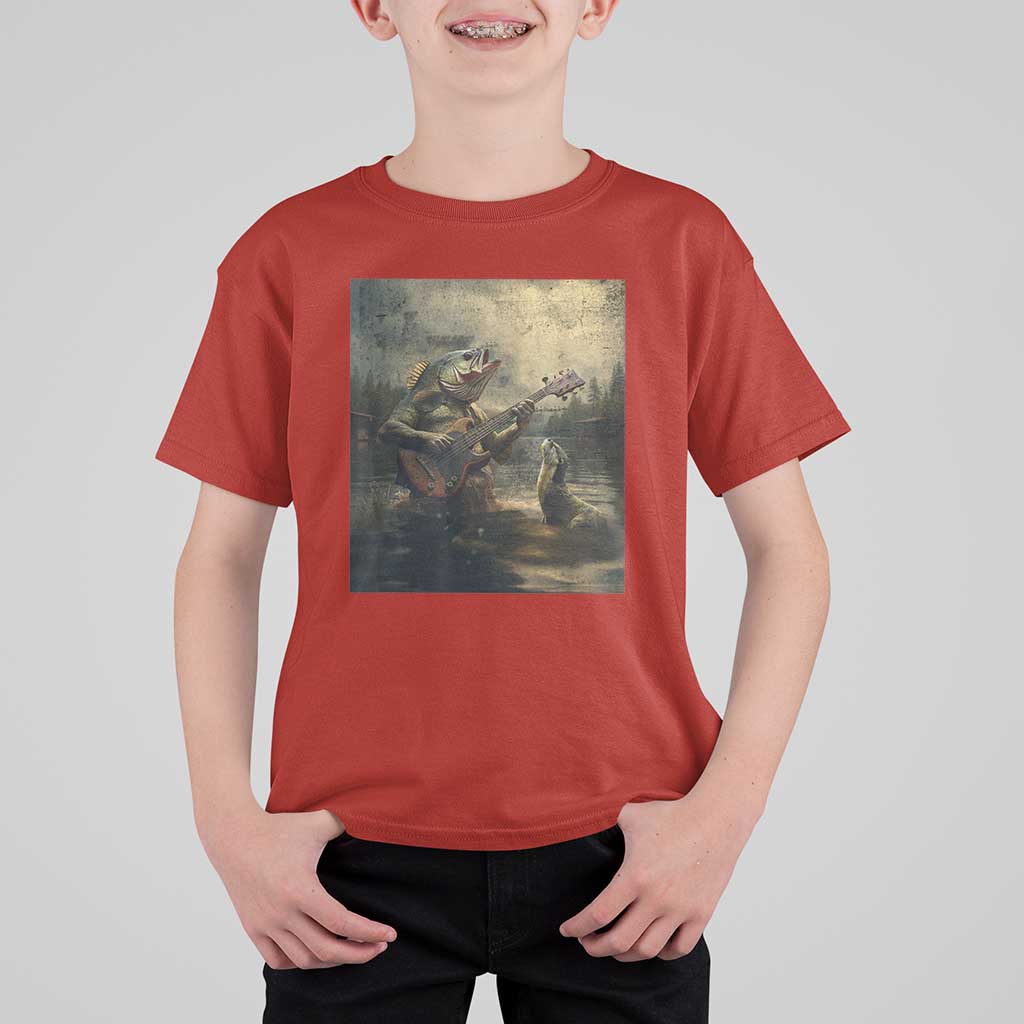 Weird Bass Fish Playing Bass Guitar T Shirt For Kid Funny Cursed Meme - Wonder Print Shop