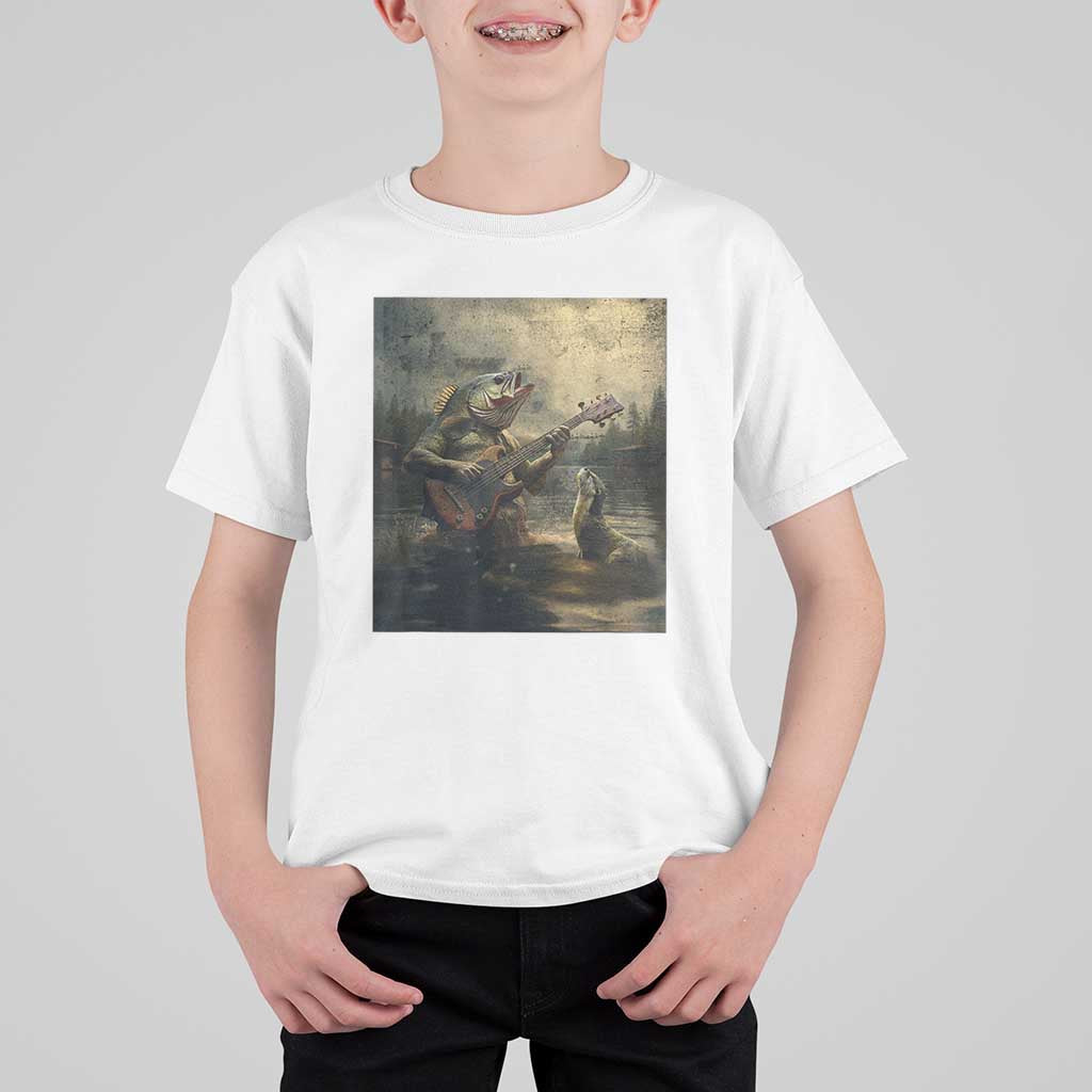 Weird Bass Fish Playing Bass Guitar T Shirt For Kid Funny Cursed Meme - Wonder Print Shop