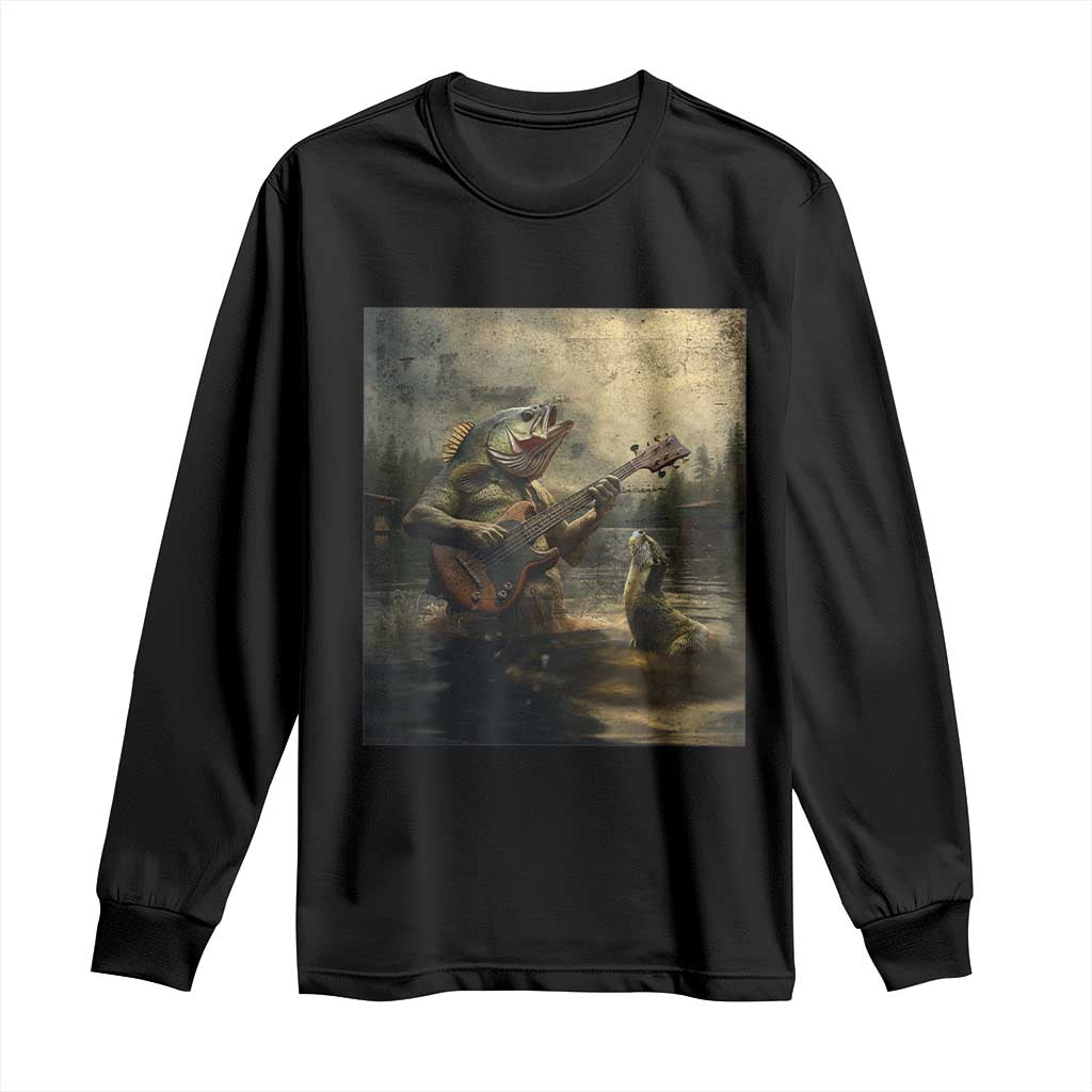 Weird Bass Fish Playing Bass Guitar Long Sleeve Shirt Funny Cursed Meme - Wonder Print Shop