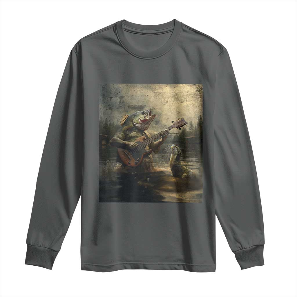 Weird Bass Fish Playing Bass Guitar Long Sleeve Shirt Funny Cursed Meme - Wonder Print Shop