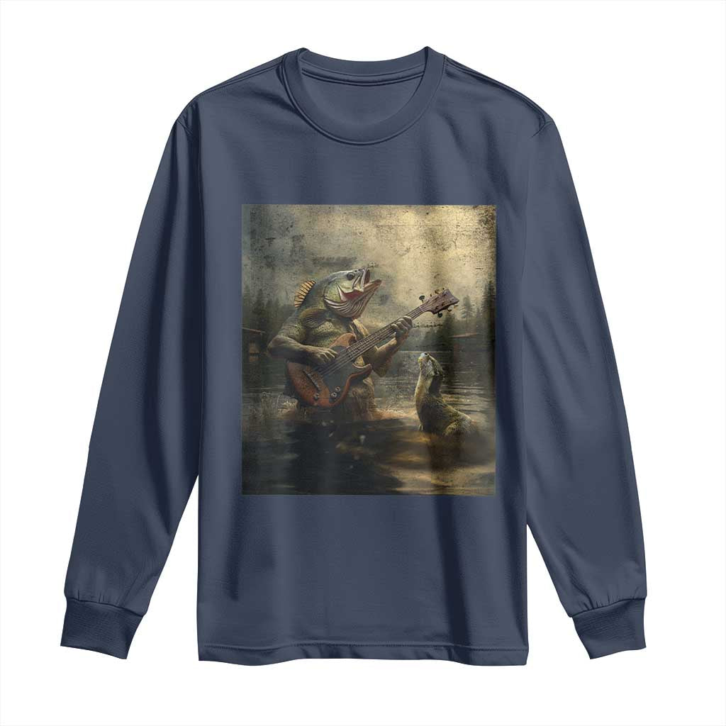 Weird Bass Fish Playing Bass Guitar Long Sleeve Shirt Funny Cursed Meme - Wonder Print Shop