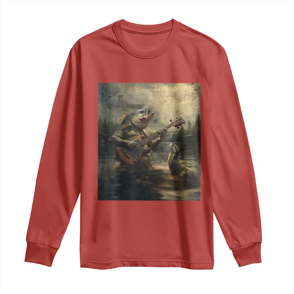Weird Bass Fish Playing Bass Guitar Long Sleeve Shirt Funny Cursed Meme - Wonder Print Shop