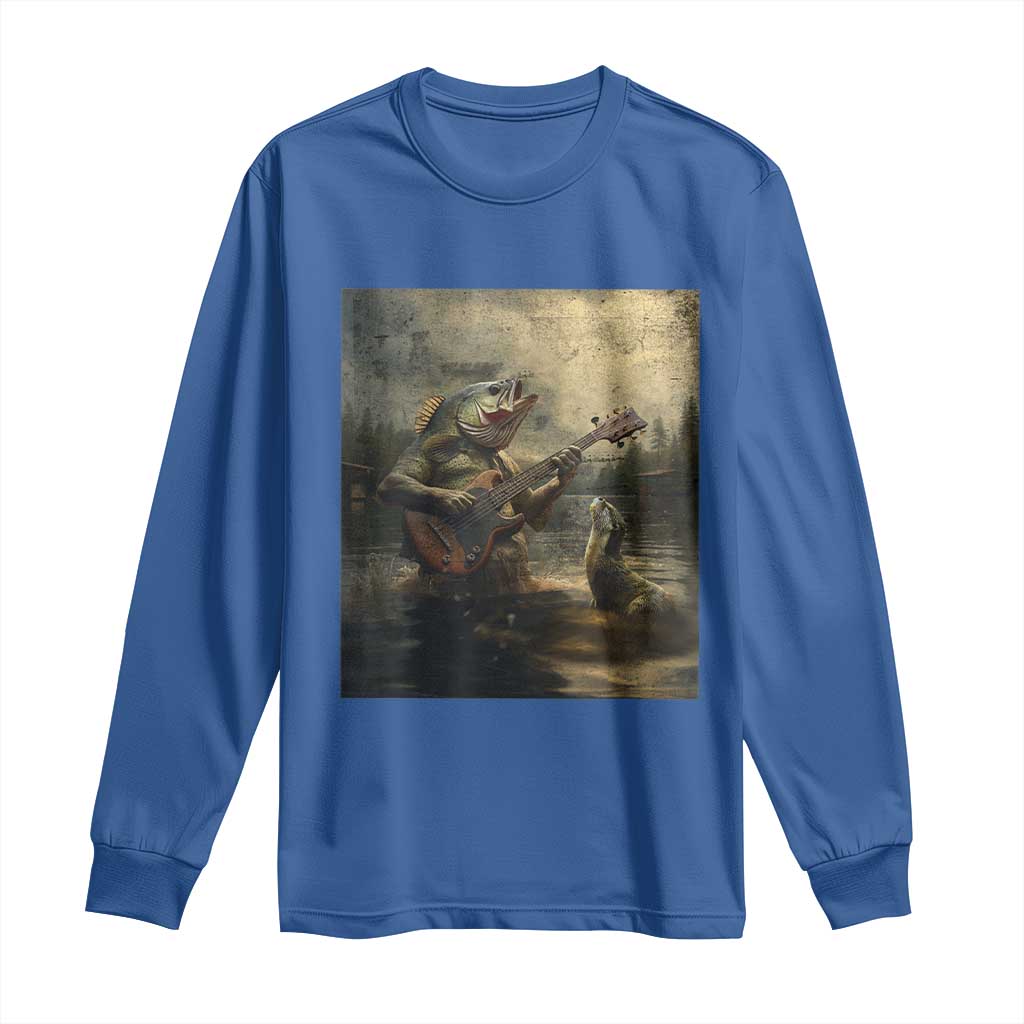 Weird Bass Fish Playing Bass Guitar Long Sleeve Shirt Funny Cursed Meme - Wonder Print Shop
