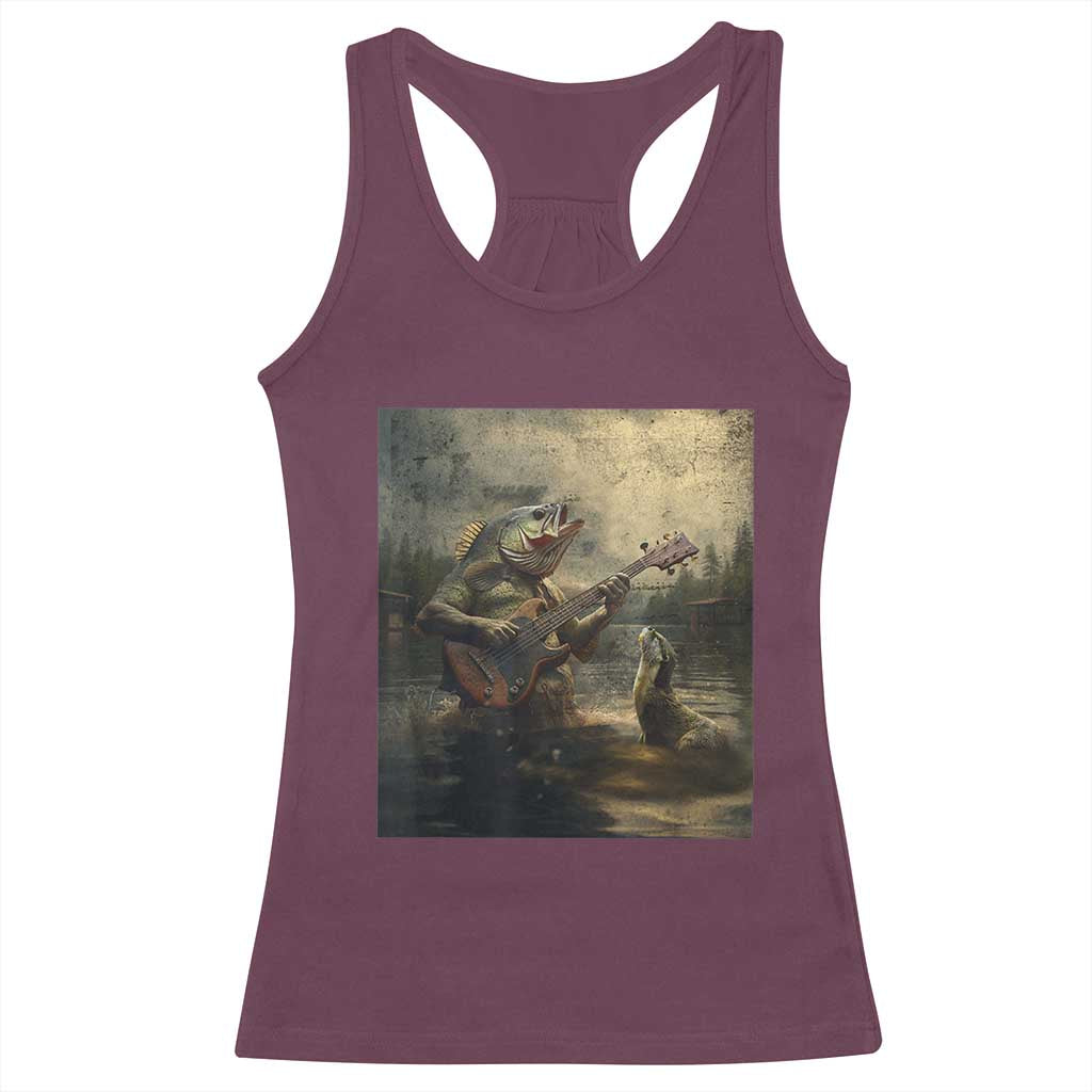 Weird Bass Fish Playing Bass Guitar Racerback Tank Top Funny Cursed Meme - Wonder Print Shop