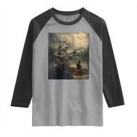 Weird Bass Fish Playing Bass Guitar Raglan Shirt Funny Cursed Meme - Wonder Print Shop